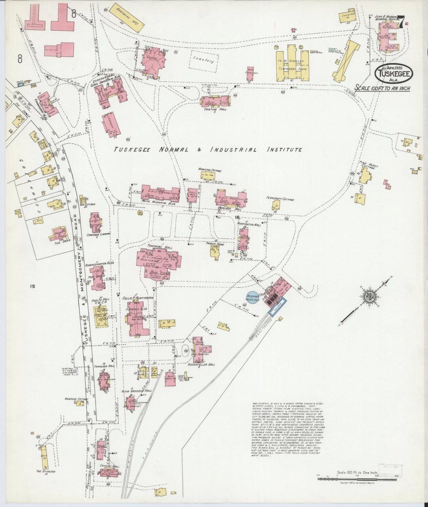 Sanborn Fire Insurance Map from Tuskegee, Macon County, Alabama (1920), Sheet #0007 - Historic Sanborn Fire Insurance Map Print, vintage old map wall art, antique decor, genealogy gift, Alabama Alabama map