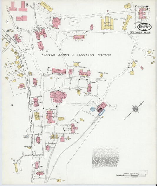 Sanborn Fire Insurance Map from Tuskegee, Macon County, Alabama (1920), Sheet #0007 - Historic Sanborn Fire Insurance Map Print, vintage old map wall art, antique decor, genealogy gift, Alabama Alabama map