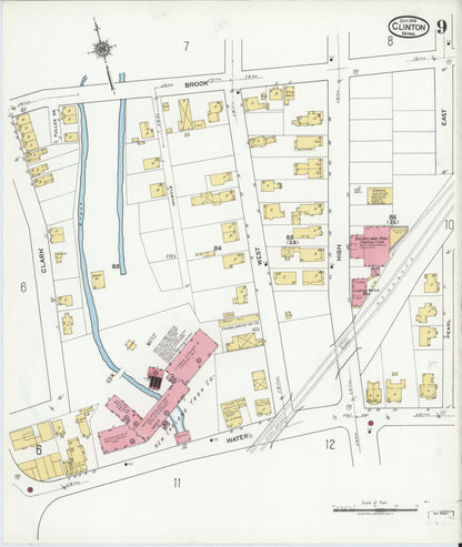 Sanborn Fire Insurance Map from Clinton, Worcester County, Massachusetts (1919), Sheet #0009 - Historic Sanborn Fire Insurance Map Print, vintage old map wall art, antique decor, genealogy gift, Massachusetts Massachusetts map