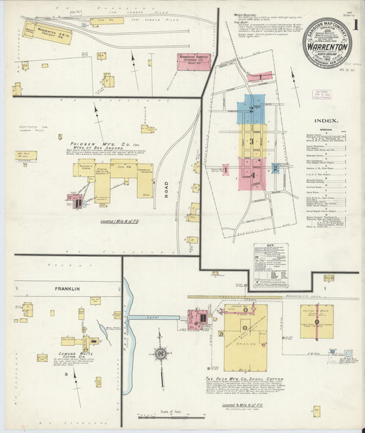 Sanborn Fire Insurance Map from Warrenton, Warren County, North Carolina (1912), Sheet #0001 - Historic Sanborn Fire Insurance Map Print, vintage old map wall art, antique decor, genealogy gift, North Carolina North Carolina map