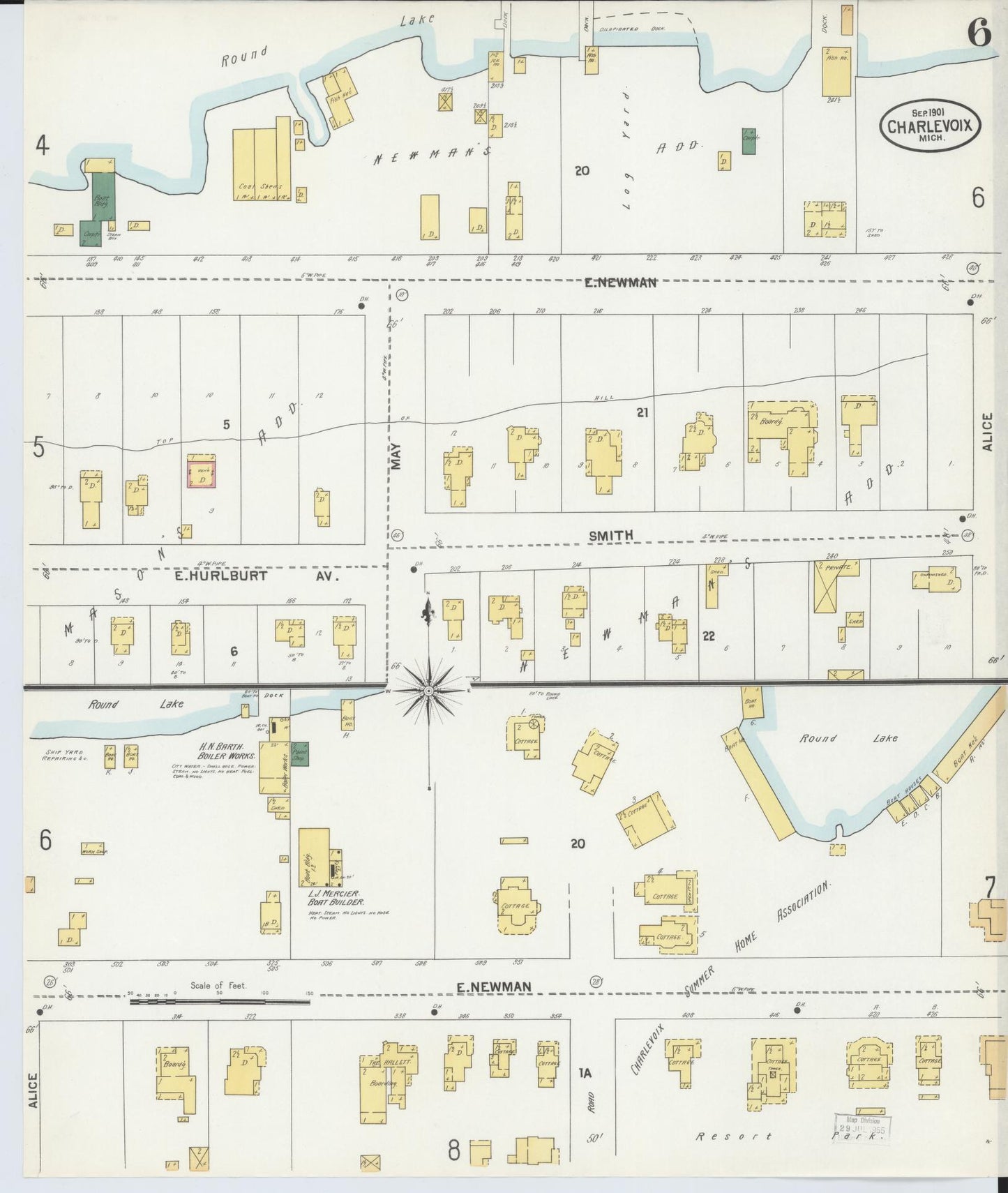 Sanborn Fire Insurance Map from Charlevoix, Charlevoix County, Michigan (1901), Sheet #0006 - Complete Map Set gallery image, historic Sanborn map, vintage wall art, Michigan Michigan