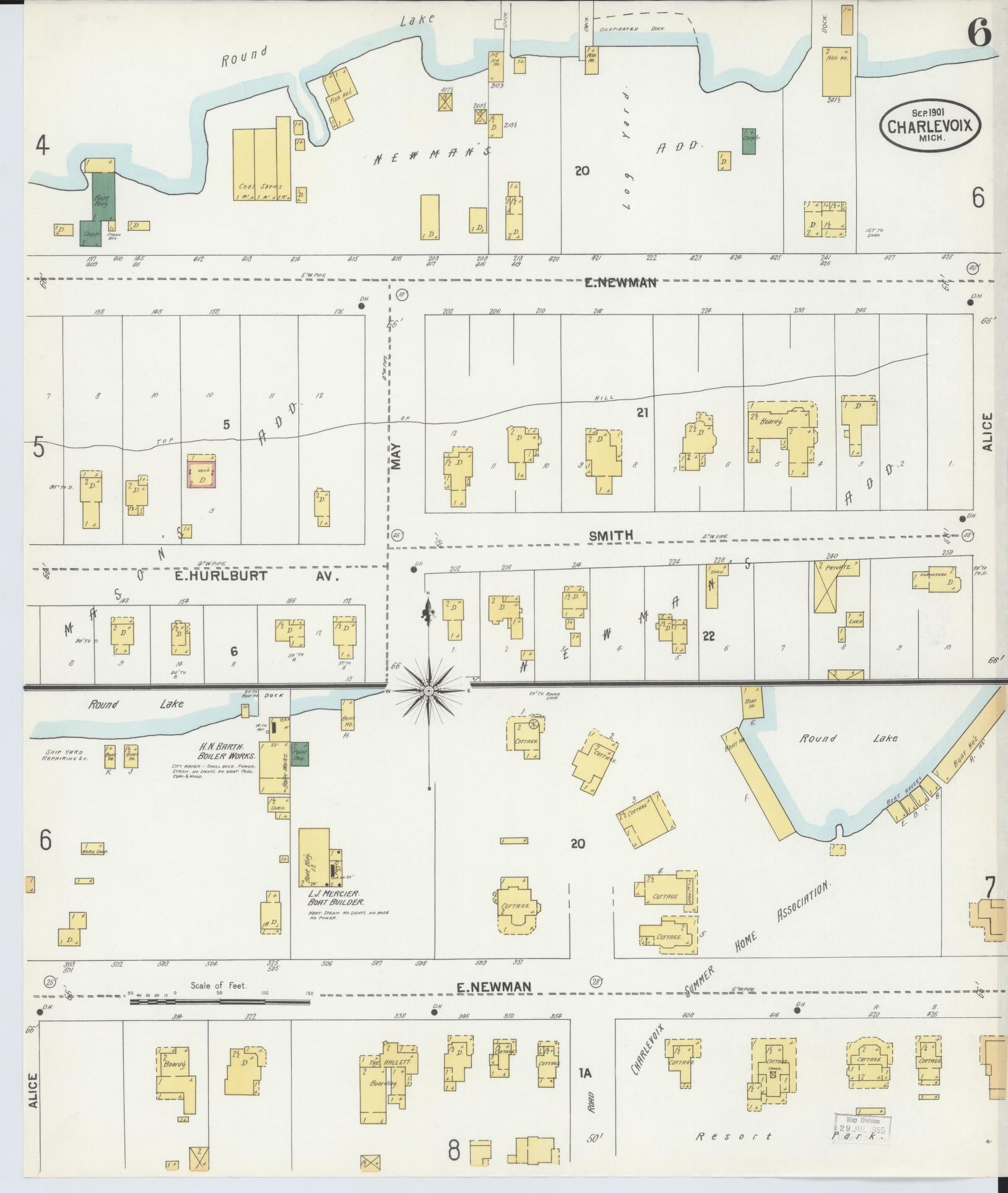 Sanborn Fire Insurance Map from Charlevoix, Charlevoix County, Michigan (1901), Sheet #0006 - Complete Map Set gallery image, historic Sanborn map, vintage wall art, Michigan Michigan