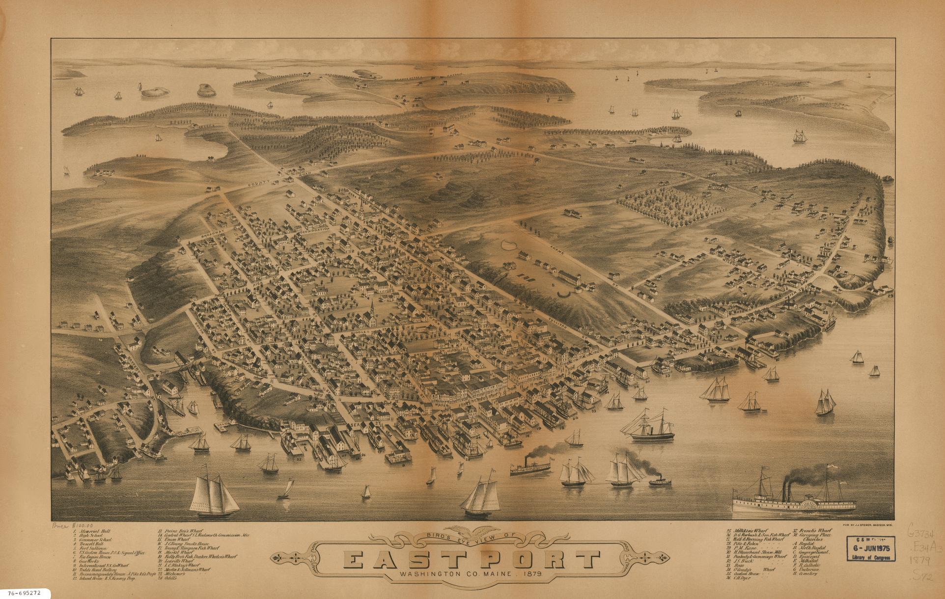 Bird's eye view of Eastport, Washington Co., Maine. (1879) – Historic Bird’s-Eye View Panorama Print