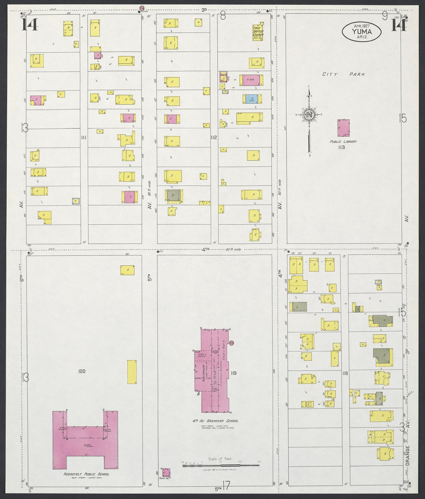 Sanborn Fire Insurance Map from Yuma, Yuma County, Arizona (1927), Sheet #0014 - Complete Map Set gallery image, historic Sanborn map, vintage wall art, Arizona Arizona