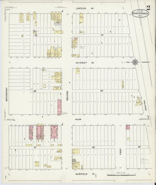 Sanborn Fire Insurance Map from Sand Springs, Tulsa County, Oklahoma (1914), Sheet #0002 - Historic Sanborn Fire Insurance Map Print, vintage old map wall art, antique decor, genealogy gift, Oklahoma Oklahoma map