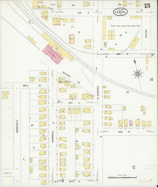 Sanborn Fire Insurance Map from Geneva, Ontario County, New York (1909), Sheet #0013 - Historic Sanborn Fire Insurance Map Print, vintage old map wall art, antique decor, genealogy gift, New York New York map
