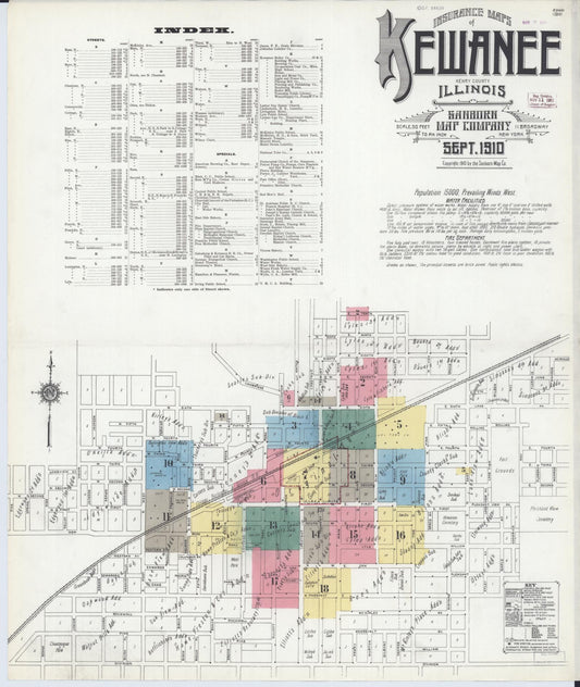 Sanborn Fire Insurance Map from Kewanee, Henry County, Illinois (1910), Sheet #0001 - Historic Sanborn Fire Insurance Map Print, vintage old map wall art, antique decor, genealogy gift, Illinois Illinois map
