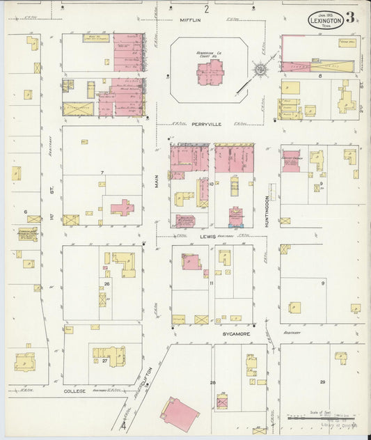 Sanborn Fire Insurance Map from Lexington, Henderson County, Tennessee (1913), Sheet #0003 - Historic Sanborn Fire Insurance Map Print, vintage old map wall art, antique decor, genealogy gift, Tennessee Tennessee map