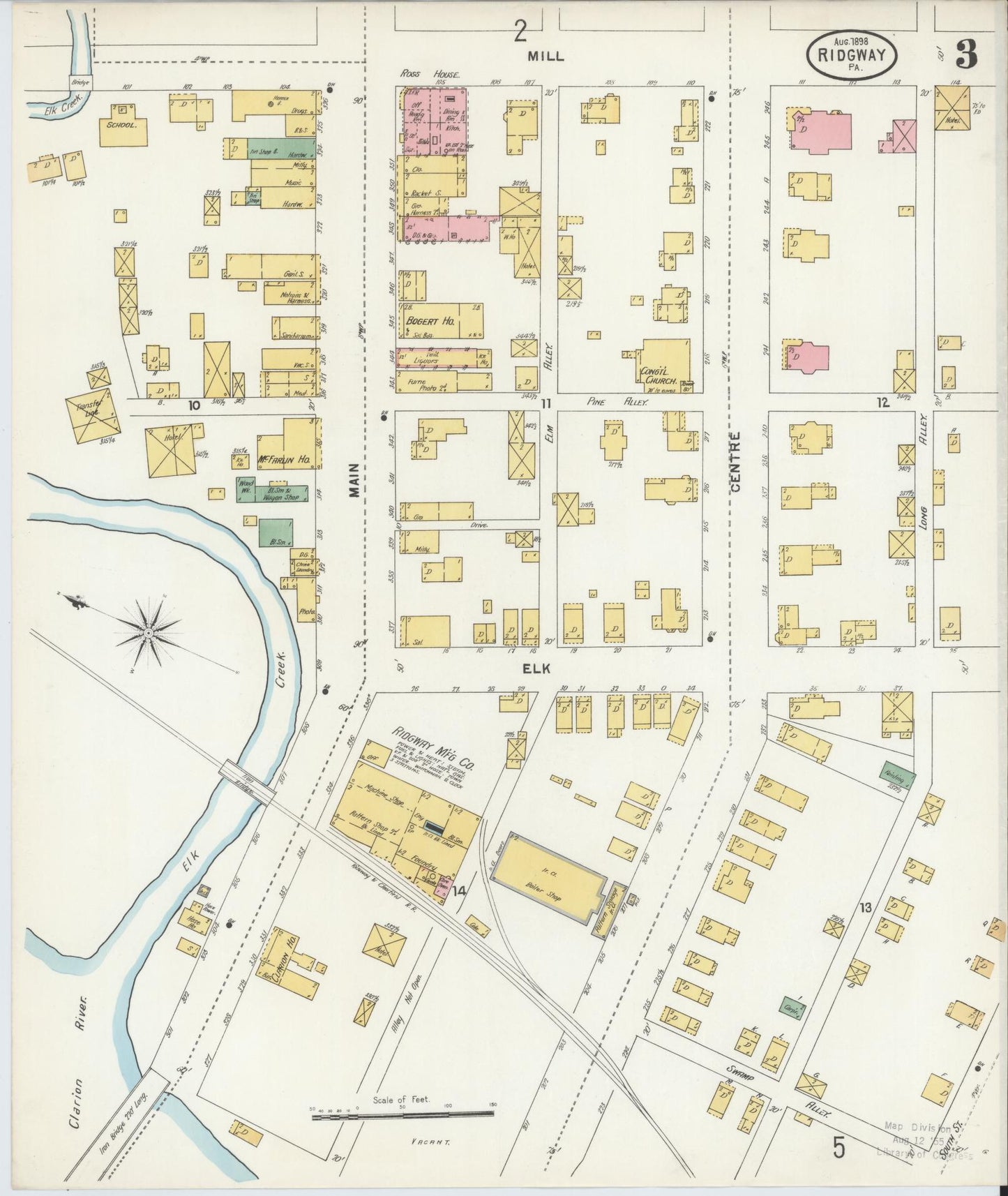Sanborn Fire Insurance Map from Ridgway, Elk County, Pennsylvania (1898), Sheet #0003 - Historic Sanborn Fire Insurance Map Print, vintage old map wall art, antique decor, genealogy gift, Pennsylvania Pennsylvania map
