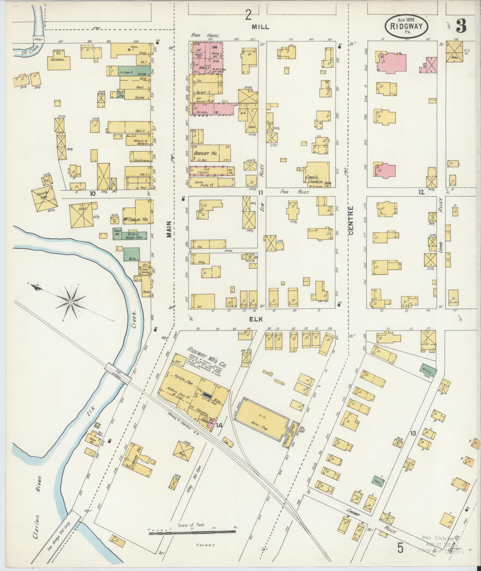 Sanborn Fire Insurance Map from Ridgway, Elk County, Pennsylvania (1898), Sheet #0003 - Historic Sanborn Fire Insurance Map Print, vintage old map wall art, antique decor, genealogy gift, Pennsylvania Pennsylvania map