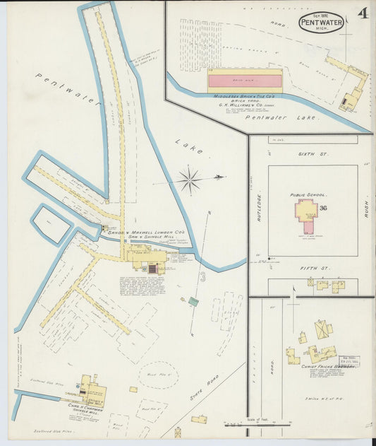 Sanborn Fire Insurance Map from Pentwater, Oceana County, Michigan (1892), Sheet #0004 - Historic Sanborn Fire Insurance Map Print, vintage old map wall art, antique decor, genealogy gift, Michigan Michigan map