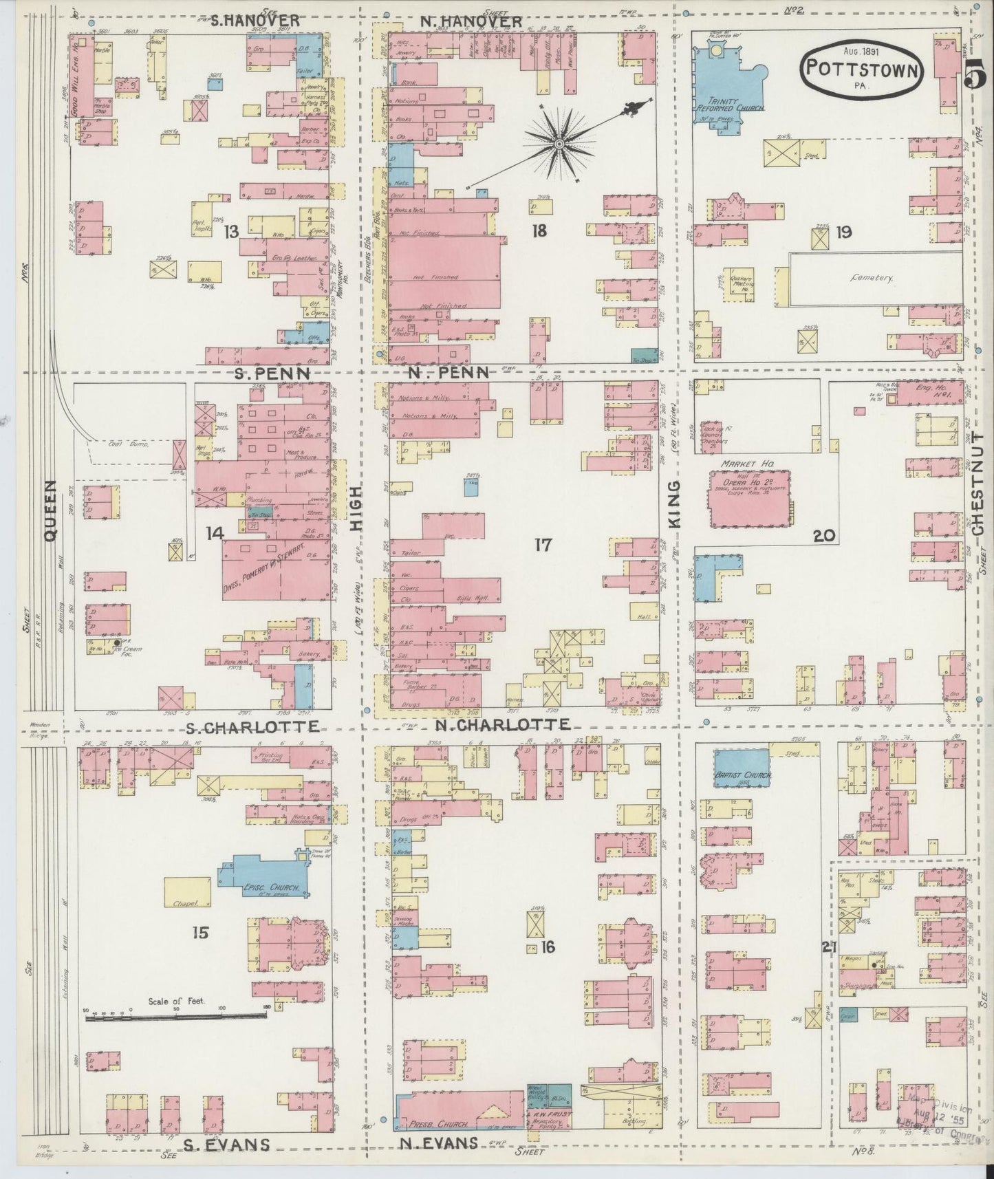 Sanborn Fire Insurance Map from Pottstown, Montgomery County, Pennsylvania (1891), Sheet #0005 - Complete Map Set gallery image, historic Sanborn map, vintage wall art, Pennsylvania Pennsylvania