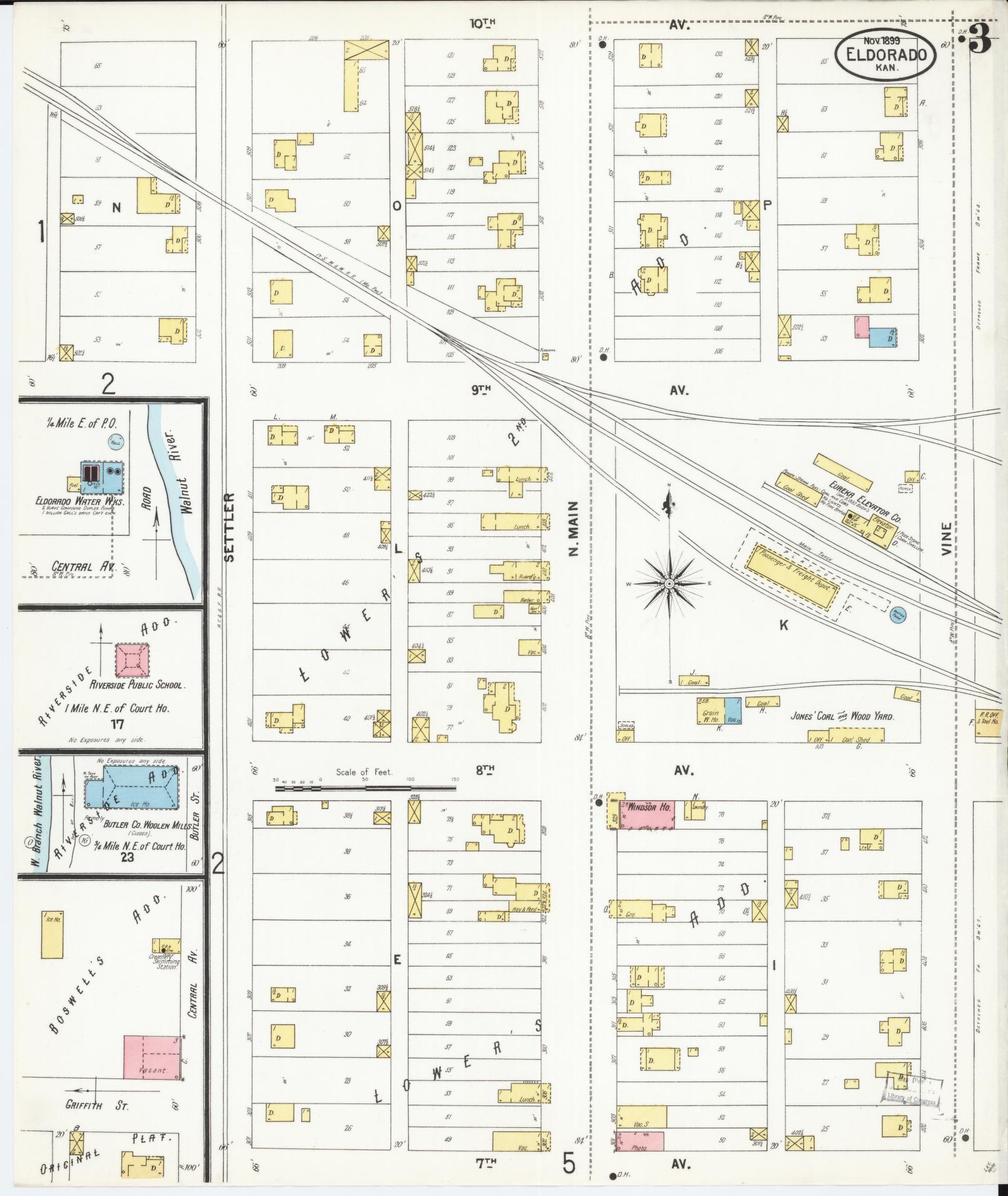 Sanborn Fire Insurance Map from El Dorado, Butler County, Kansas (1899), Sheet #0003 - Complete Map Set gallery image, historic Sanborn map, vintage wall art, Kansas Kansas