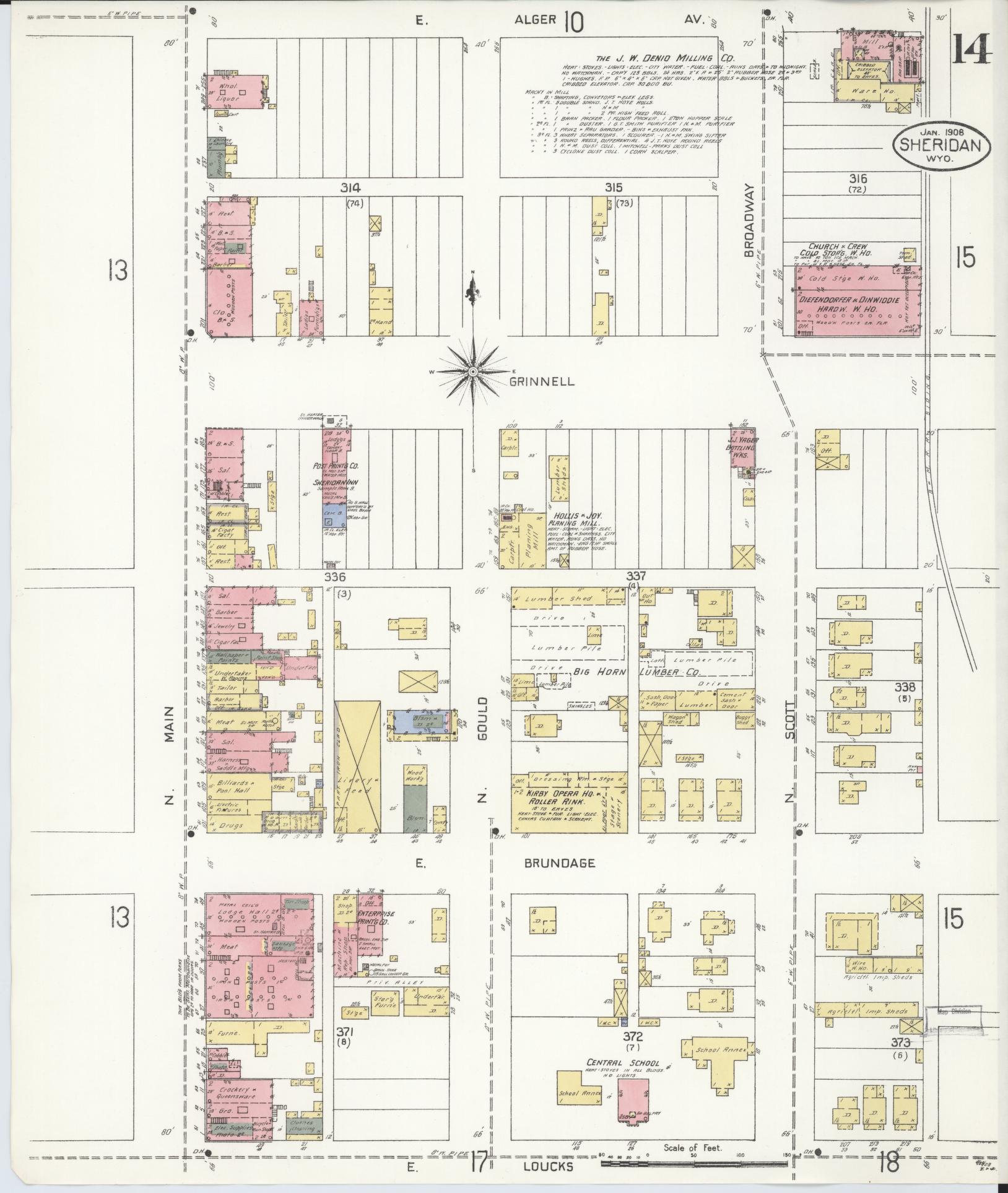 Sanborn Fire Insurance Map from Sheridan, Sheridan County, Wyoming (1908), Sheet #0014 - Complete Map Set gallery image, historic Sanborn map, vintage wall art, Wyoming Wyoming