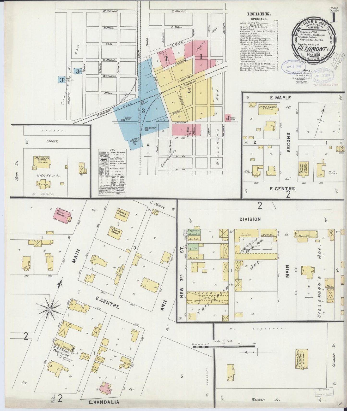 Sanborn Fire Insurance Map from Altamont, Effingham County, Illinois (1898), Sheet #0001 - Historic Sanborn Fire Insurance Map Print, vintage old map wall art, antique decor, genealogy gift, Illinois Illinois map