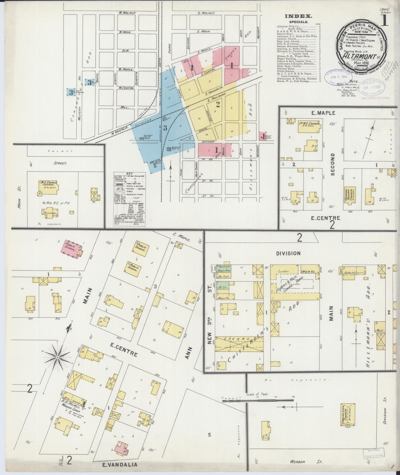 Sanborn Fire Insurance Map from Altamont, Effingham County, Illinois (1898), Sheet #0001 - Historic Sanborn Fire Insurance Map Print, vintage old map wall art, antique decor, genealogy gift, Illinois Illinois map