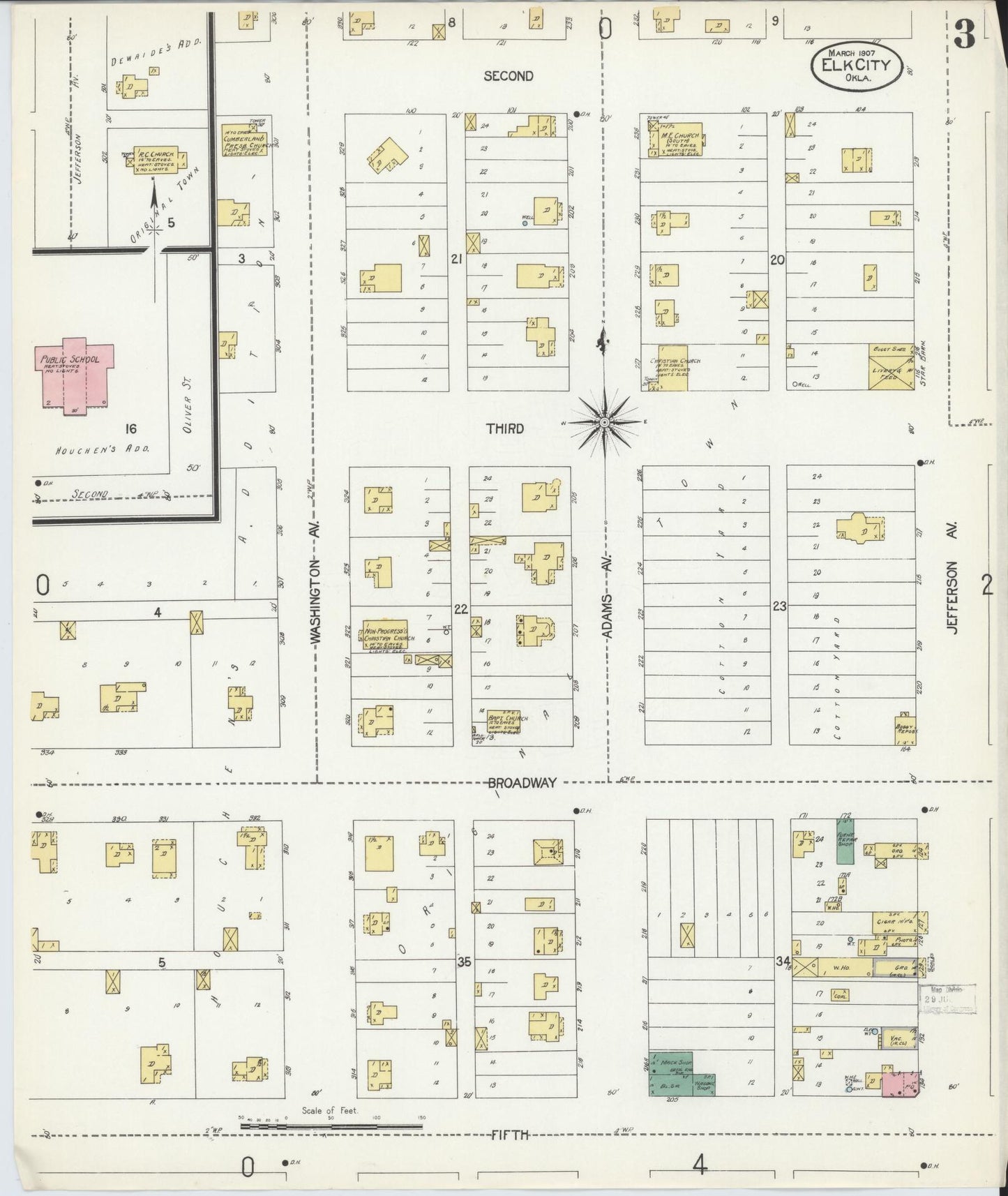 Sanborn Fire Insurance Map from Elk City, Beckham County, Oklahoma (1907), Sheet #0003 - Complete Map Set gallery image, historic Sanborn map, vintage wall art, Oklahoma Oklahoma