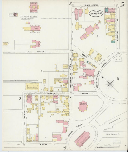 Sanborn Fire Insurance Map from Annapolis, Anne Arundel County, Maryland (1897), Sheet #0005 - Historic Sanborn Fire Insurance Map Print, vintage old map wall art, antique decor, genealogy gift, Maryland Maryland map
