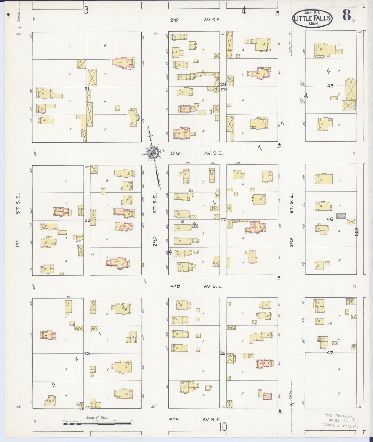 Sanborn Fire Insurance Map from Little Falls, Morrison County, Minnesota (1915), Sheet #0008 - Complete Map Set gallery image, historic Sanborn map, vintage wall art, Minnesota Minnesota
