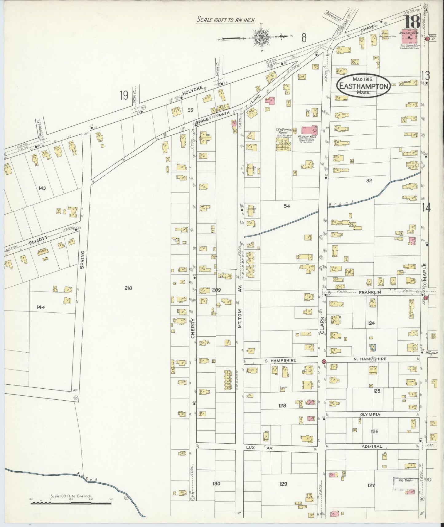 Sanborn Fire Insurance Map from East Hampton, Hampshire County, Massachusetts (1916), Sheet #0018 - Complete Map Set gallery image, historic Sanborn map, vintage wall art, Massachusetts Massachusetts