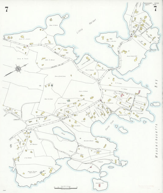 Sanborn Fire Insurance Map from Cohasset, Norfolk County, Massachusetts (1935), Sheet #0007 - Historic Sanborn Fire Insurance Map Print, vintage old map wall art, antique decor, genealogy gift, Massachusetts Massachusetts map