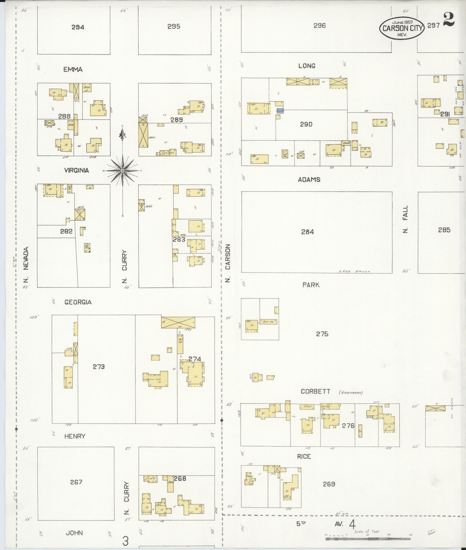 Sanborn Fire Insurance Map from Carson City, Carson City County, Nevada (1907), Sheet #0002 - Historic Sanborn Fire Insurance Map Print, vintage old map wall art, antique decor, genealogy gift, Nevada Nevada map