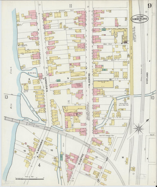 Allegany, Maryland - 1897 - Sanborn Fire Insurance Map, Sheet #0009 - Historic Sanborn Fire Insurance Map Print, Allegany Maryland 1897 0009 vintage old map wall art