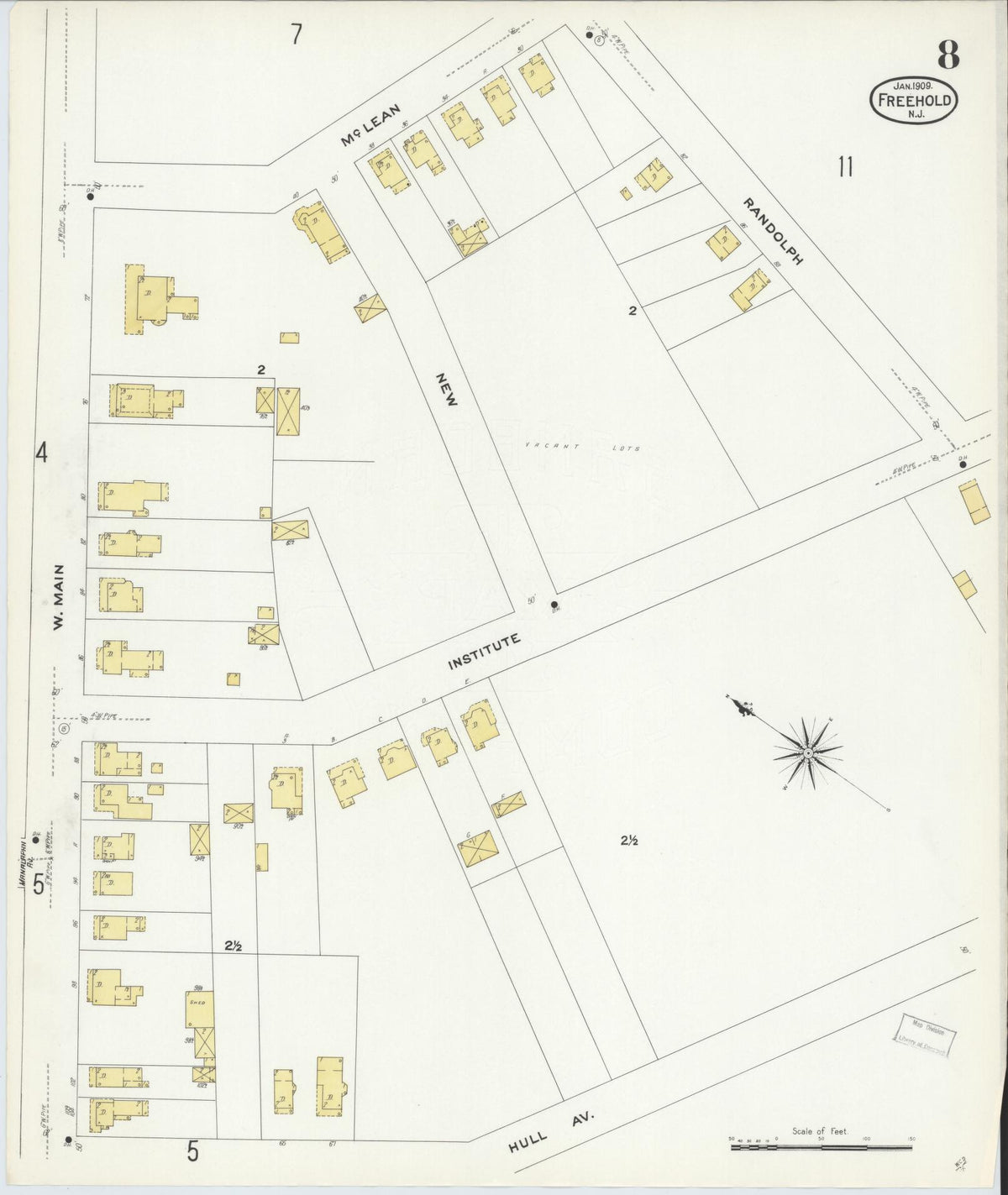 Sanborn Fire Insurance Map from Freehold, Monmouth County, New Jersey (1909), Sheet #0008 - Complete Map Set gallery image, historic Sanborn map, vintage wall art, New Jersey New Jersey