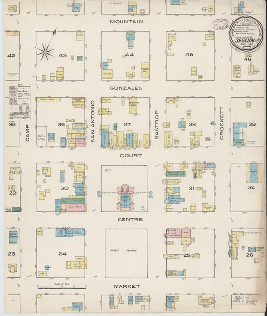Sanborn Fire Insurance Map from Seguin, Guadalupe County, Texas (1885), Sheet #0001 - Historic Sanborn Fire Insurance Map Print, vintage old map wall art, antique decor, genealogy gift, Texas Texas map