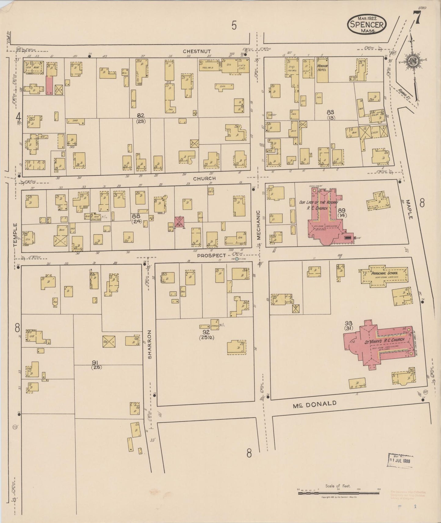 Sanborn Fire Insurance Map from Spencer, Worcester County, Massachusetts (1922), Sheet #0007 - Complete Map Set gallery image, historic Sanborn map, vintage wall art, Massachusetts Massachusetts