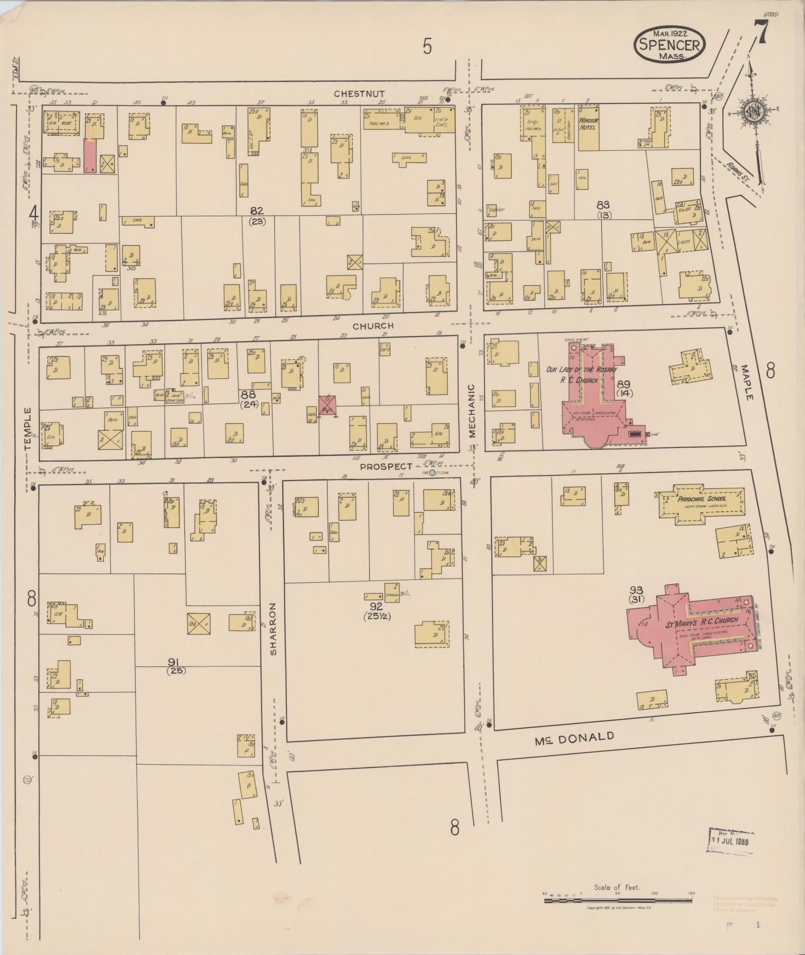 Sanborn Fire Insurance Map from Spencer, Worcester County, Massachusetts (1922), Sheet #0007 - Complete Map Set gallery image, historic Sanborn map, vintage wall art, Massachusetts Massachusetts