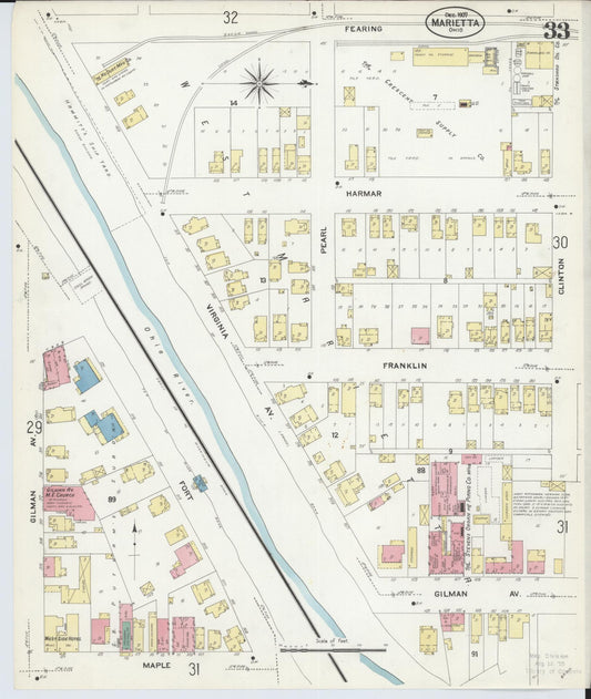 Sanborn Fire Insurance Map from Marietta, Washington County, Ohio (1907), Sheet #0033 - Historic Sanborn Fire Insurance Map Print, vintage old map wall art, antique decor, genealogy gift, Ohio Ohio map