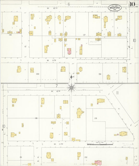 Sanborn Fire Insurance Map from Medford, Jackson County, Oregon (1907), Sheet #0010 - Historic Sanborn Fire Insurance Map Print, vintage old map wall art, antique decor, genealogy gift, Oregon Oregon map