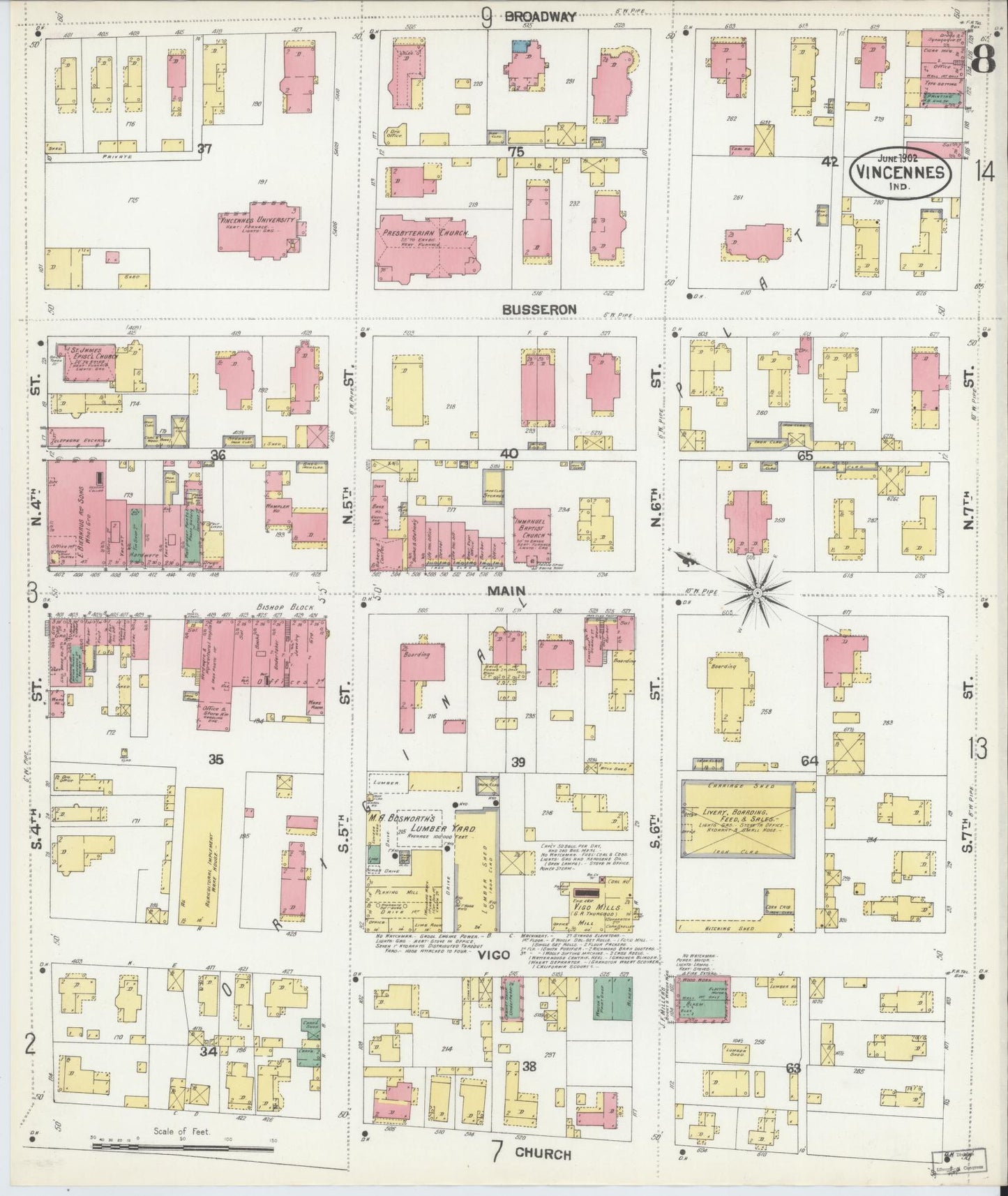 Sanborn Fire Insurance Map from Vincennes, Knox County, Indiana (1902), Sheet #0008 - Complete Map Set gallery image, historic Sanborn map, vintage wall art, Indiana Indiana