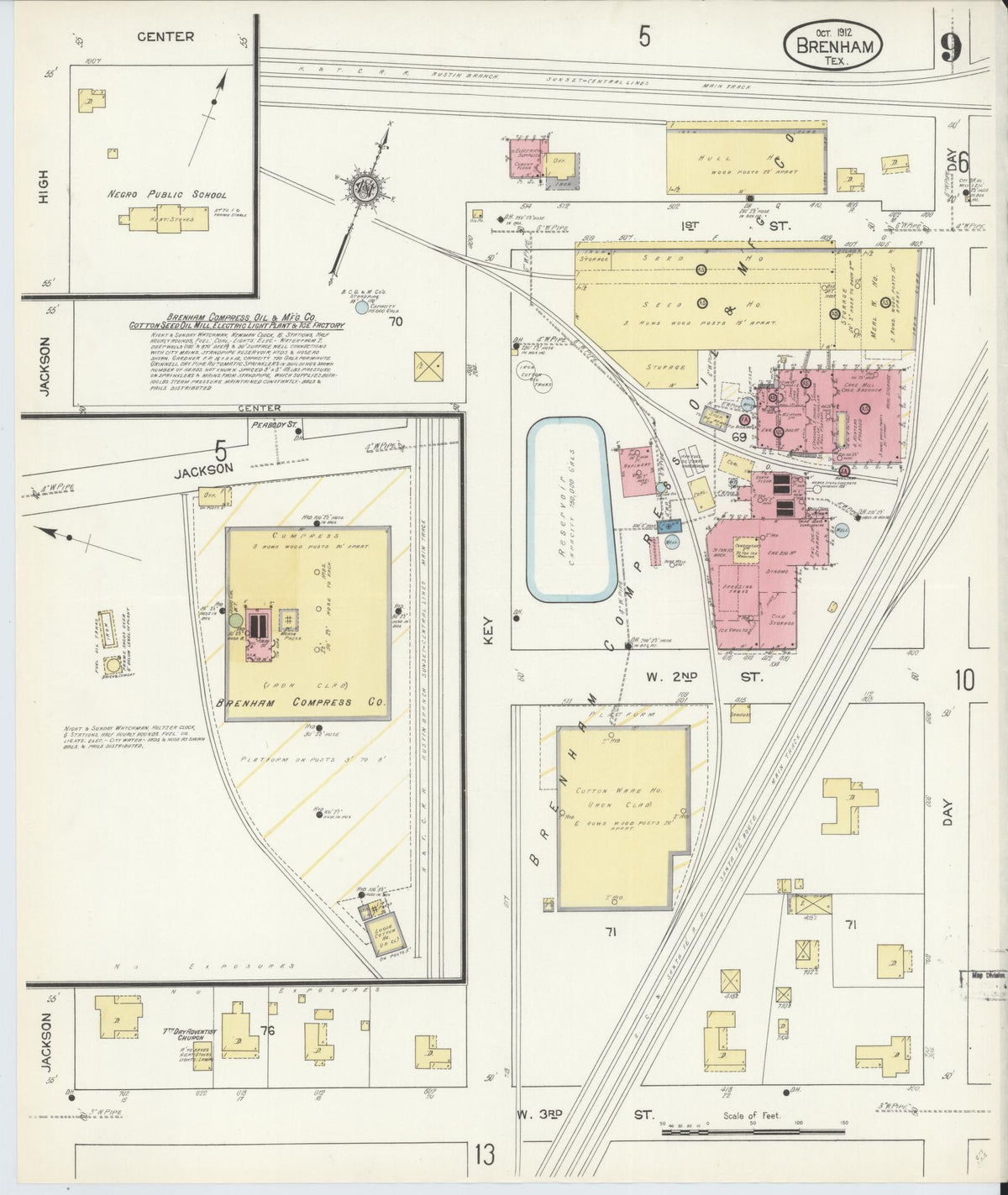 Sanborn Fire Insurance Map from Brenham, Washington County, Texas (1912), Sheet #0009 - Historic Sanborn Fire Insurance Map Print, vintage old map wall art, antique decor, genealogy gift, Texas Texas map