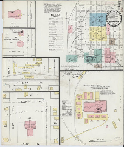 Sanborn Fire Insurance Map from Monmouth, Warren County, Illinois (1892), Sheet #0001 - Complete Map Set gallery image, historic Sanborn map, vintage wall art, Illinois Illinois