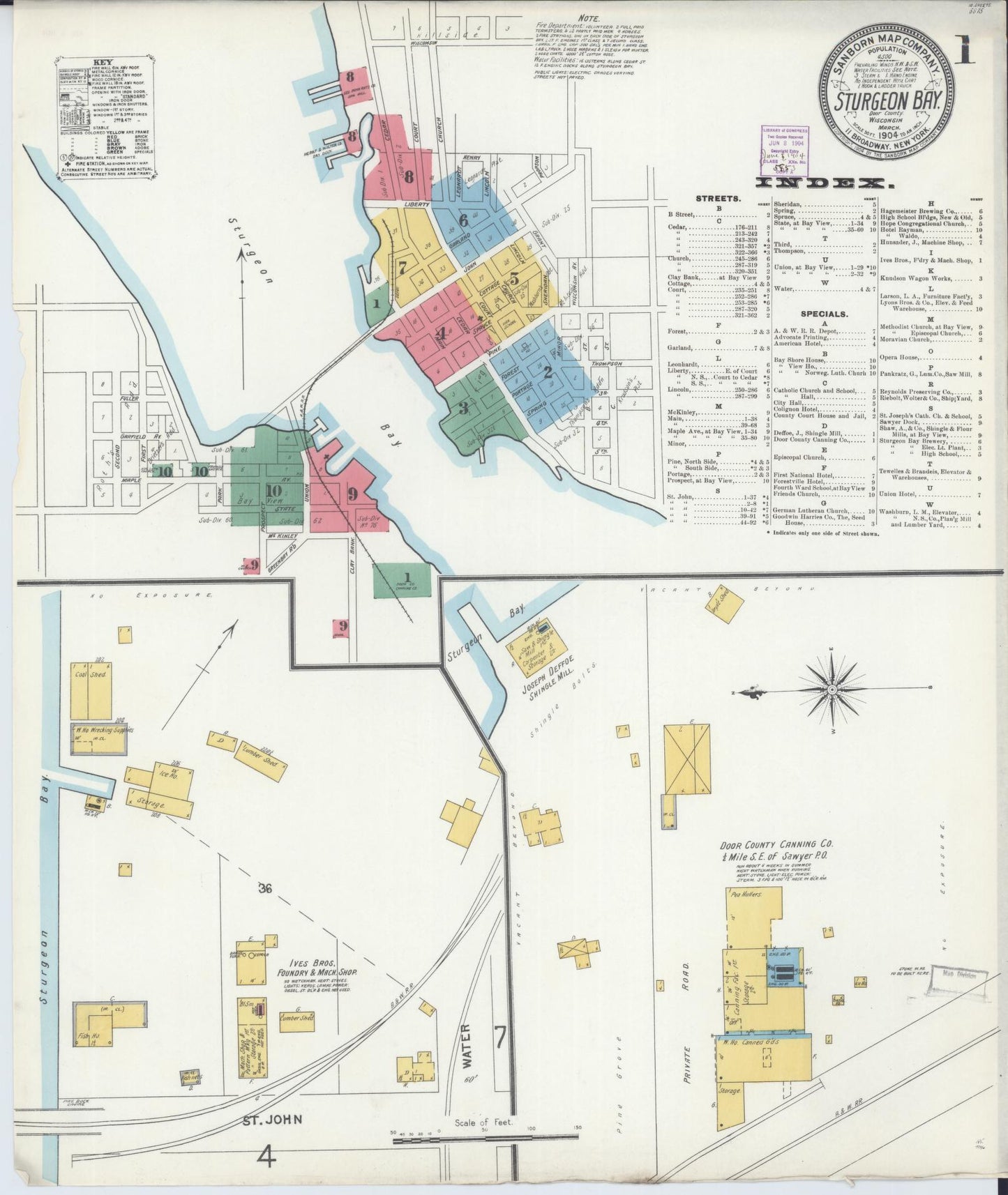 Sanborn Fire Insurance Map from Sturgeon Bay, Door County, Wisconsin (1904), Sheet #0001 - Complete Map Set gallery image, historic Sanborn map, vintage wall art, Wisconsin Wisconsin