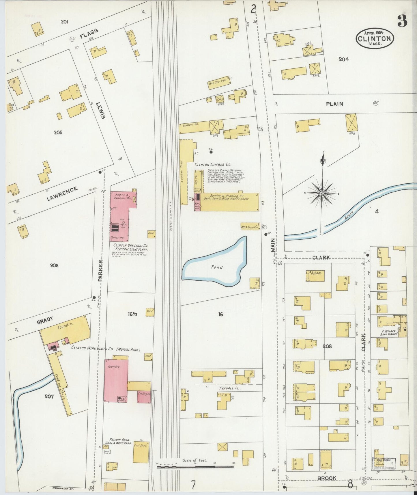 Sanborn Fire Insurance Map from Clinton, Worcester County, Massachusetts (1904), Sheet #0003 - Complete Map Set gallery image, historic Sanborn map, vintage wall art, Massachusetts Massachusetts