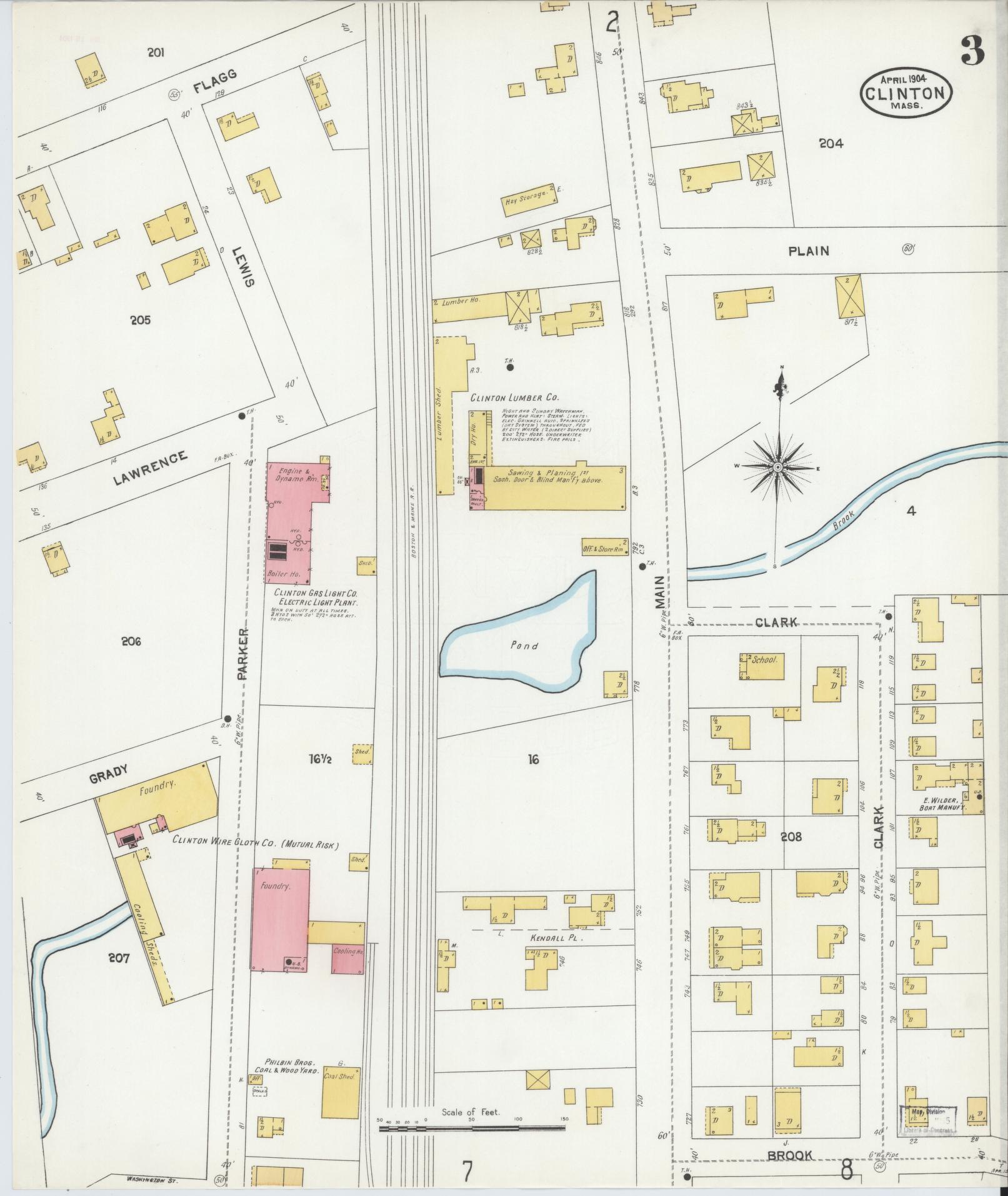 Sanborn Fire Insurance Map from Clinton, Worcester County, Massachusetts (1904), Sheet #0003 - Complete Map Set gallery image, historic Sanborn map, vintage wall art, Massachusetts Massachusetts