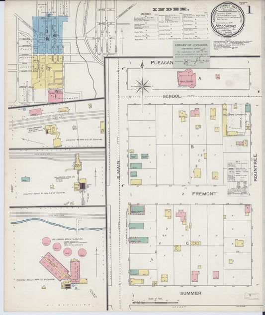 Sanborn Fire Insurance Map from Hillsboro, Montgomery County, Illinois (1893), Sheet #0001 - Historic Sanborn Fire Insurance Map Print, vintage old map wall art, antique decor, genealogy gift, Illinois Illinois map