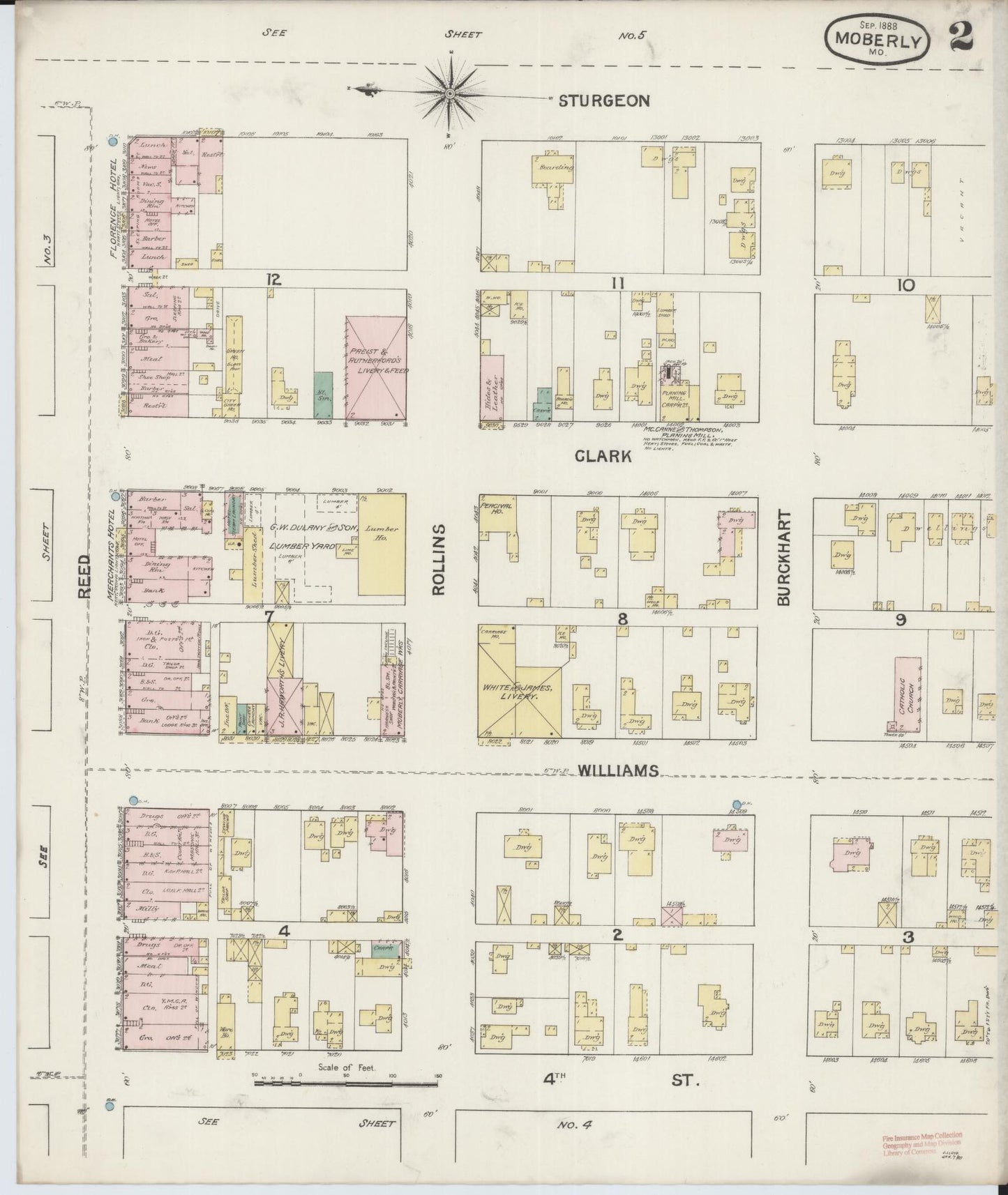 Sanborn Fire Insurance Map from Moberly, Randolph County, Missouri (1888), Sheet #0002 - Complete Map Set gallery image, historic Sanborn map, vintage wall art, Missouri Missouri