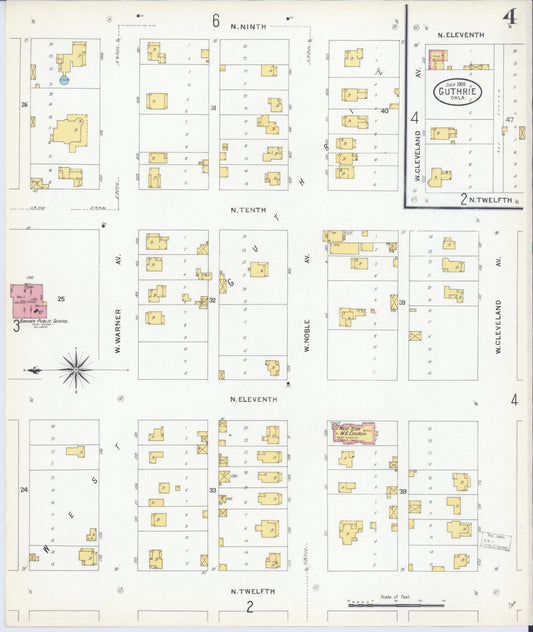 Sanborn Fire Insurance Map from Guthrie, Logan County, Oklahoma (1908), Sheet #0004 - Historic Sanborn Fire Insurance Map Print, vintage old map wall art, antique decor, genealogy gift, Oklahoma Oklahoma map