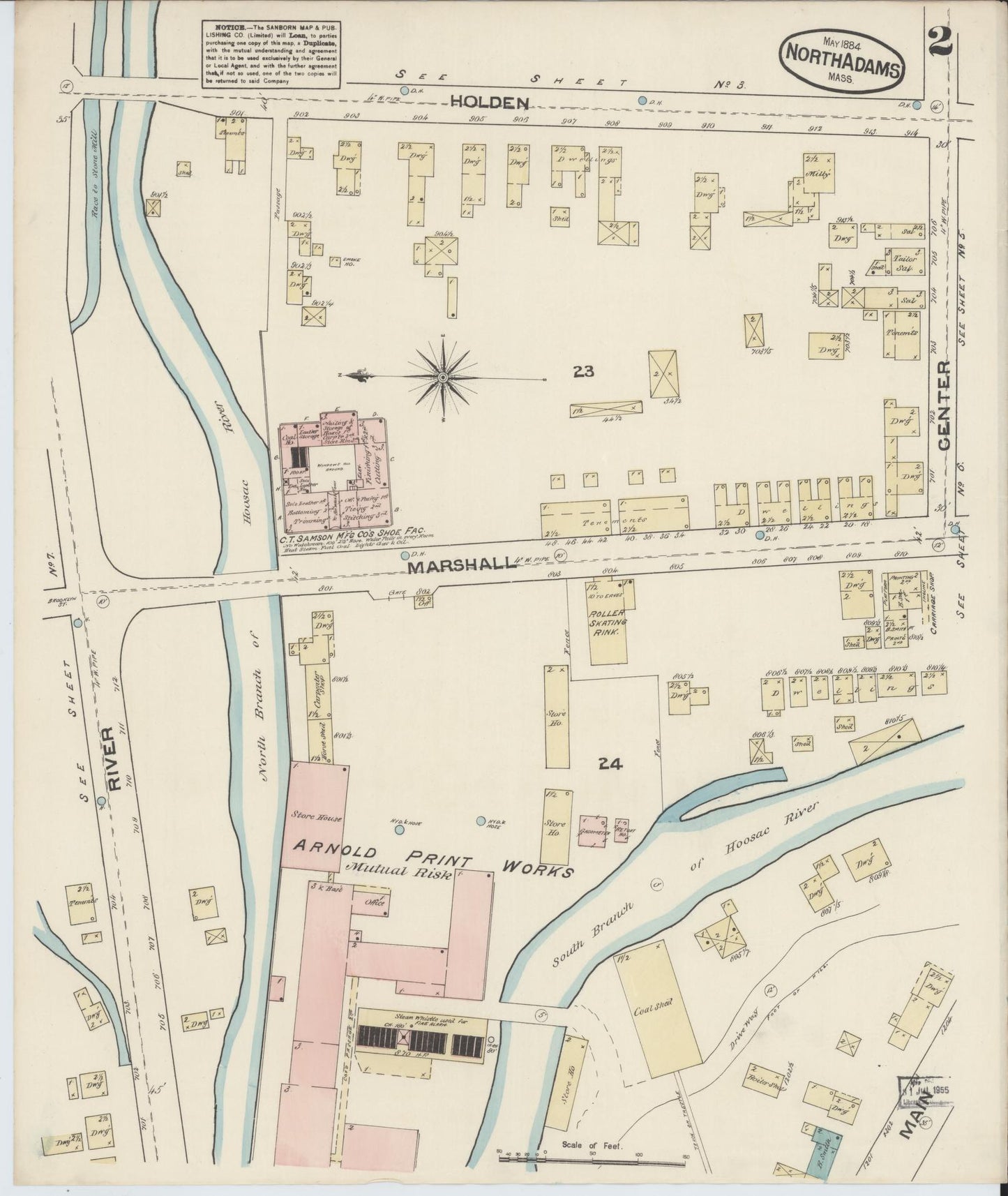 Sanborn Fire Insurance Map from North Adams, Berkshire County, Massachusetts (1884), Sheet #0002 - Historic Sanborn Fire Insurance Map Print, vintage old map wall art, antique decor, genealogy gift, Massachusetts Massachusetts map