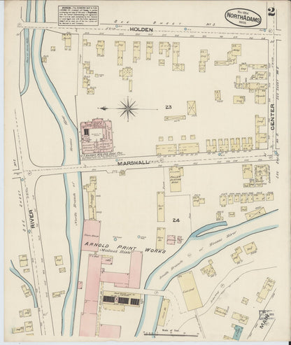 Sanborn Fire Insurance Map from North Adams, Berkshire County, Massachusetts (1884), Sheet #0002 - Historic Sanborn Fire Insurance Map Print, vintage old map wall art, antique decor, genealogy gift, Massachusetts Massachusetts map