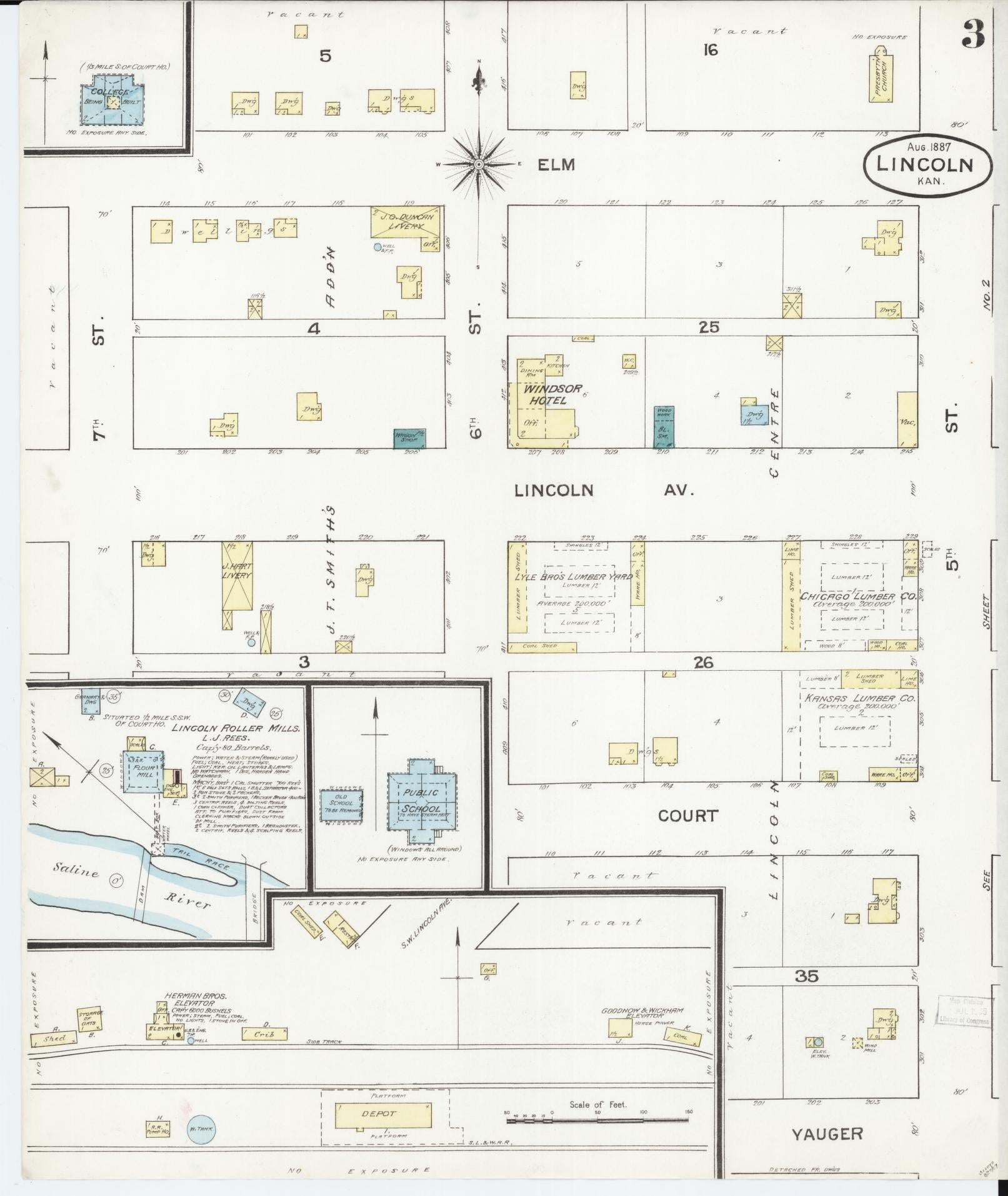 Sanborn Fire Insurance Map from Lincoln, Lincoln County, Kansas (1887), Sheet #0003 - Complete Map Set gallery image, historic Sanborn map, vintage wall art, Kansas Kansas
