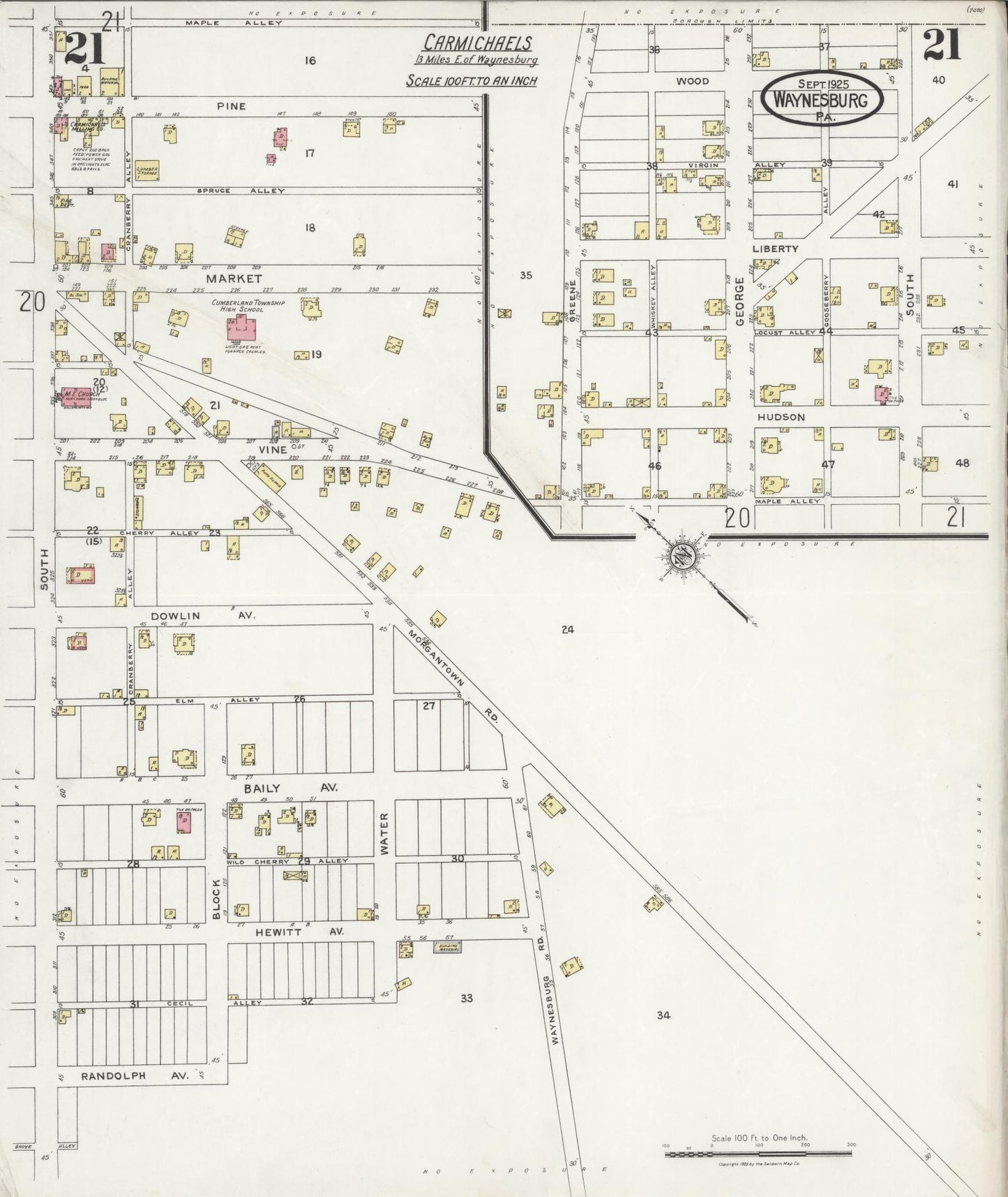 Sanborn Fire Insurance Map from Waynesburg, Greene County, Pennsylvania (1925), Sheet #0021 - Complete Map Set gallery image, historic Sanborn map, vintage wall art, Pennsylvania Pennsylvania