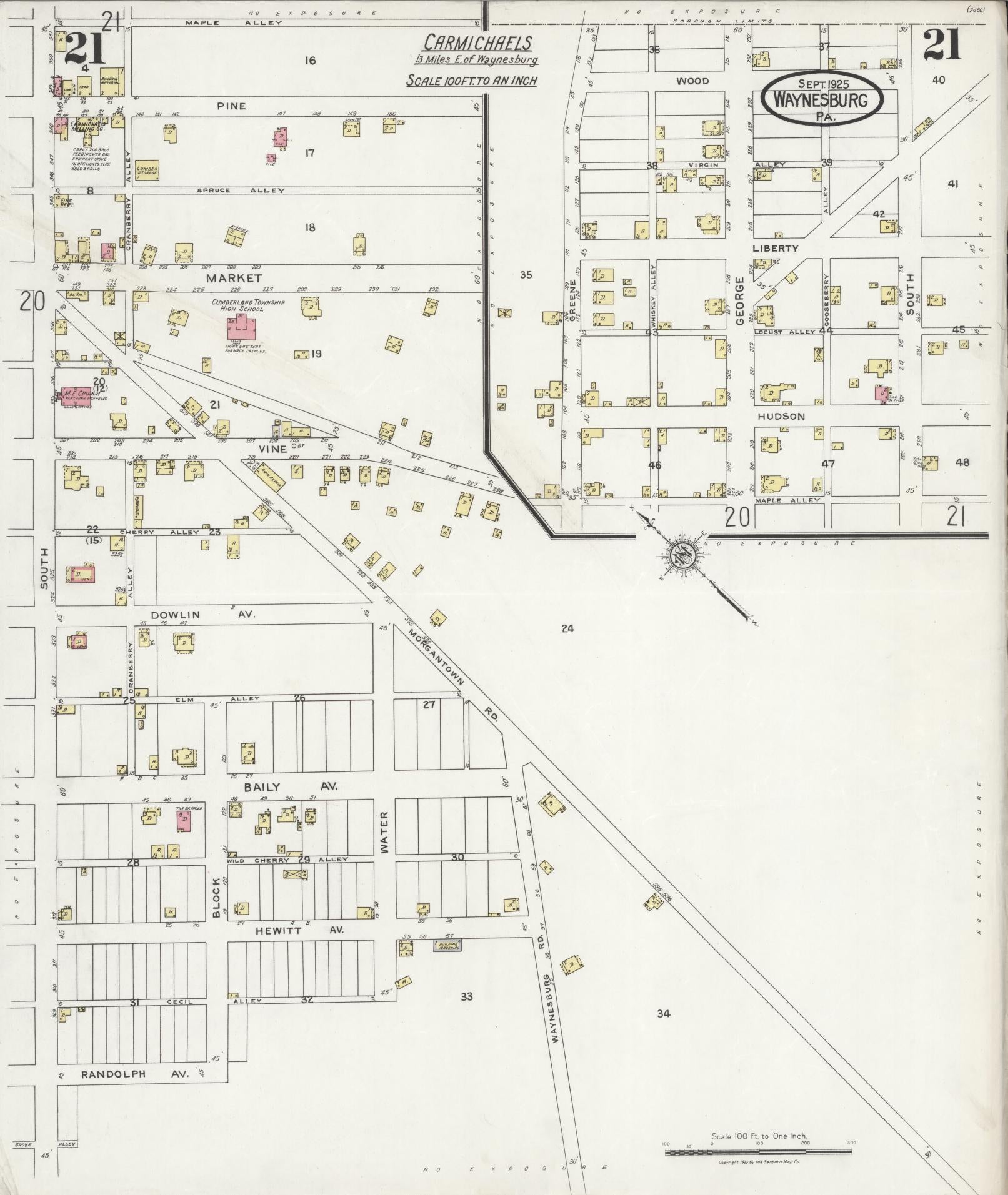 Sanborn Fire Insurance Map from Waynesburg, Greene County, Pennsylvania (1925), Sheet #0021 - Complete Map Set gallery image, historic Sanborn map, vintage wall art, Pennsylvania Pennsylvania