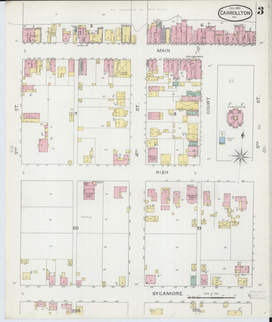 Sanborn Fire Insurance Map from Carrollton, Carroll County, Kentucky (1893), Sheet #0003 - Historic Sanborn Fire Insurance Map Print, vintage old map wall art, antique decor, genealogy gift, Kentucky Kentucky map