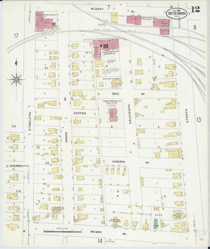 Sanborn Fire Insurance Map from Mount Vernon, Jefferson County, Illinois (1908), Sheet #0012 - Complete Map Set gallery image, historic Sanborn map, vintage wall art, Illinois Illinois