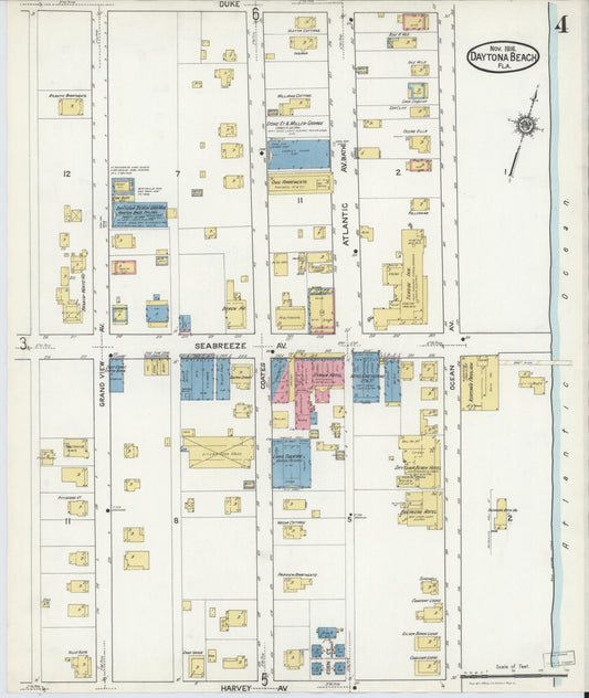 Sanborn Fire Insurance Map from Daytona Beach, Volusia County, Florida (1916), Sheet #0004 - Historic Sanborn Fire Insurance Map Print, vintage old map wall art, antique decor, genealogy gift, Florida Florida map